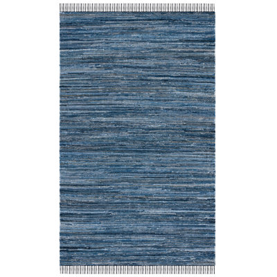 Abiram Hand Woven Denim/Cotton Rug in Blue/Black