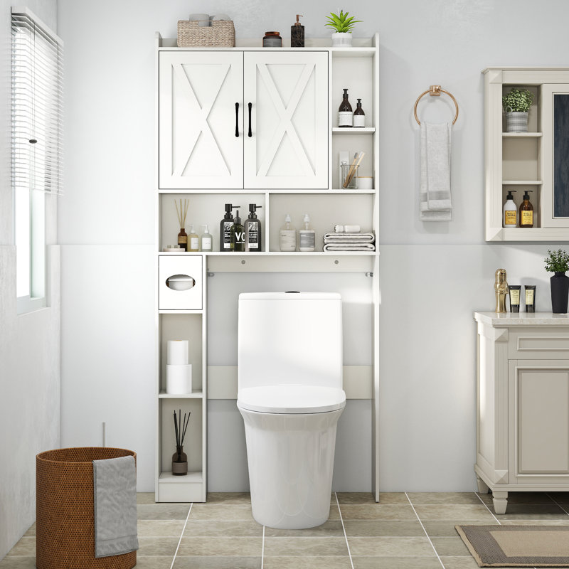 Armoire de rangement au-dessus de la toilette de 32 po, organisateur de salle de bain au-dessus de la toilette avec support pour papier hygiénique, support de toilette peu encombrant avec tablettes pour la salle de bain et les toilettes