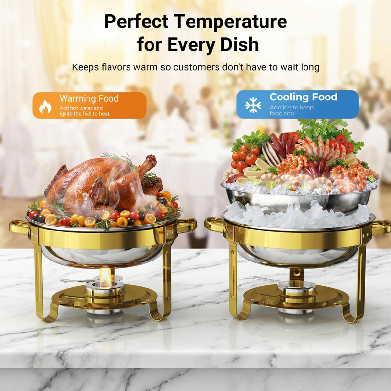 Ensemble de 4 plats de chafing pour buffet, ensemble de chafing dishes ronds en acier inoxydable