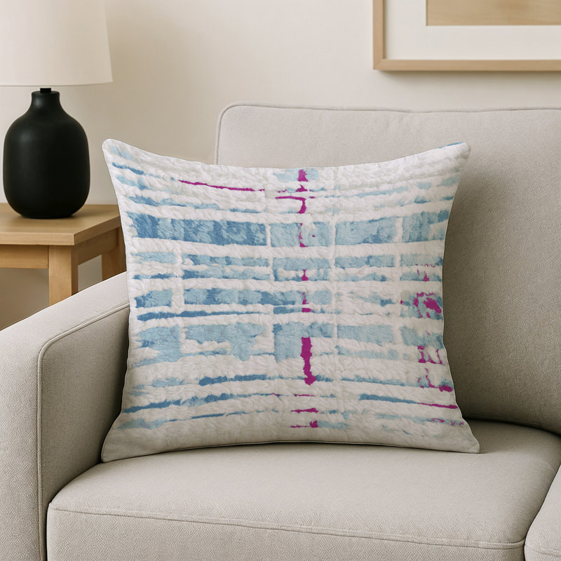 Coussin décoratif intérieur et extérieur Modern, Bleu abstrait 24, Carré 16 po