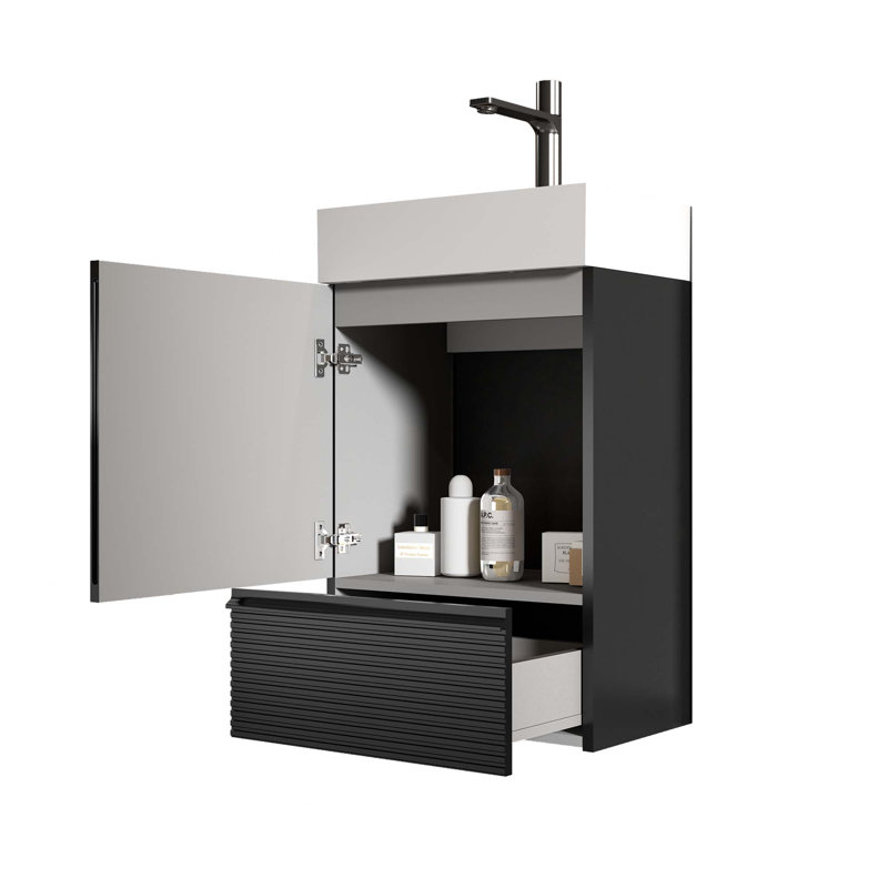 Meuble-lavabo moderne de 20 pouces avec lavabo, fermeture en douceur, lavabo en céramique, porte et tiroir pour petites salles de bain, appartements, hôtels