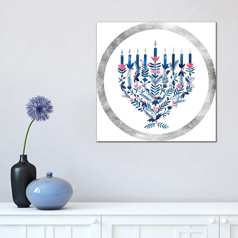 Impression d’art graphique Boho Hanoukka collection C par Grace Popp, Pas de tapis, H 18 po x l 18 po x 1,5 po, Toile tendue