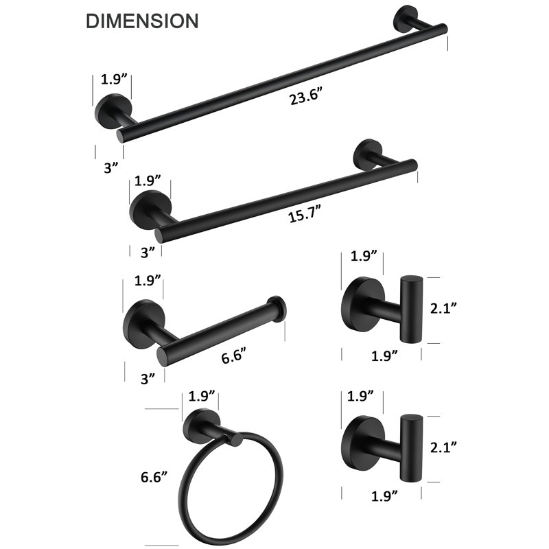 6 - Piece Bathroom Hardware Set, Matte Black