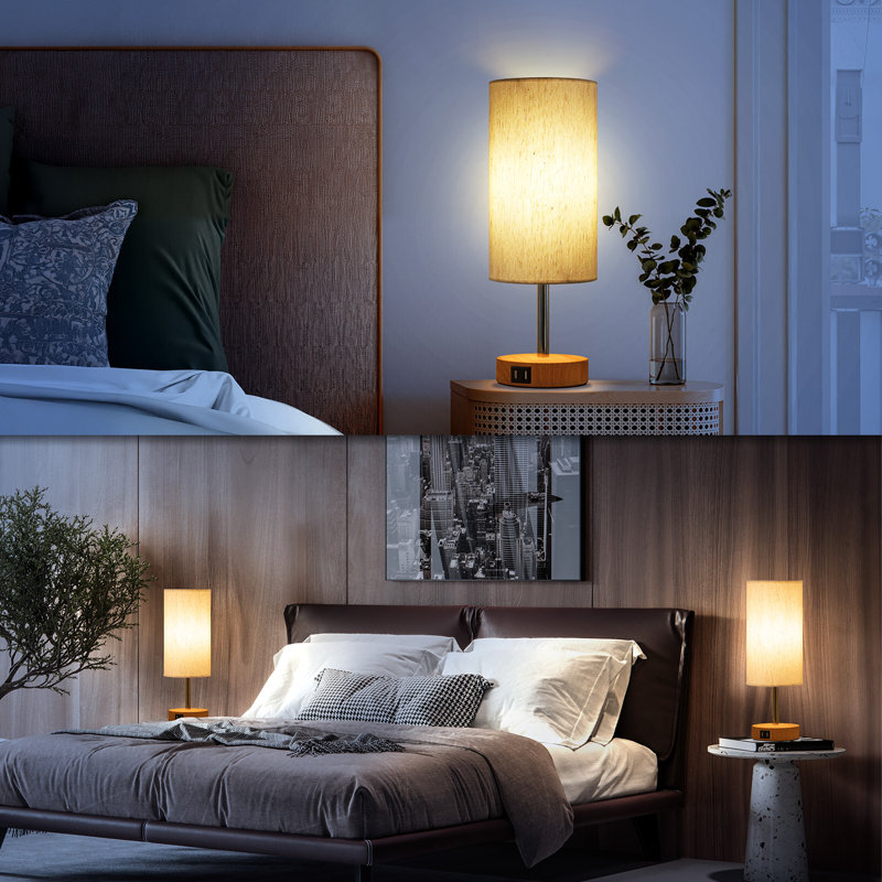 Ensemble de 2 lampes de table de chevet modernes avec ports de charge USB, Brown