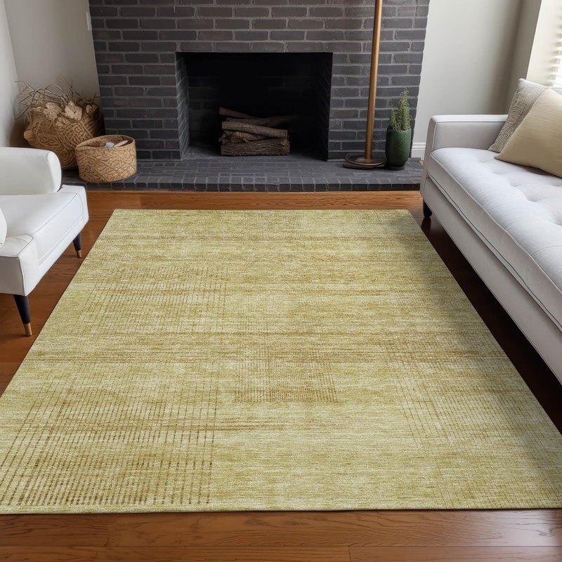 Premium Machine Washable Prisco Gold Rug, Rectangle 10' x 14'