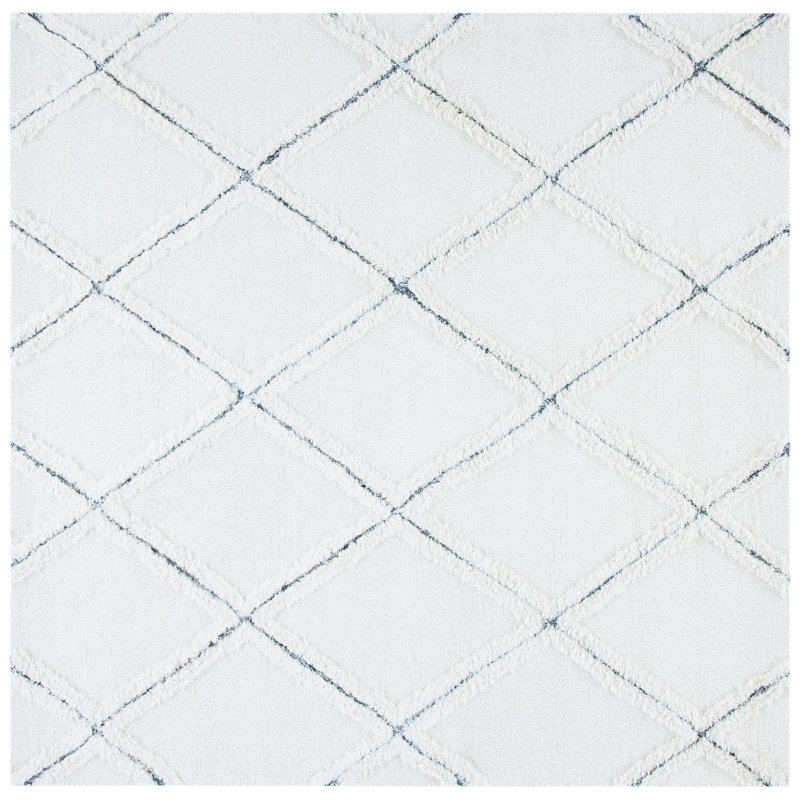 Donnach Hand Tufted Wool/Cotton Geometric Rug in Ivory, Square 6'