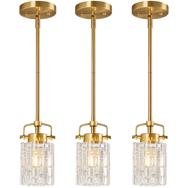 Modern Pendant Light Metal Suspension Pole Pendant Light Glass Pendant Lights for Bathroom Farmhouse Kitchen Island, 3 Lights