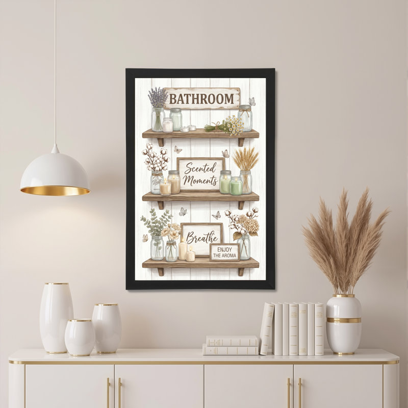 Rustic Farmhouse Bathroom Shelf With Mason Jars And Dried Flowers Canvas Wrapped Wall Art Oil Painting Print Set Of 1