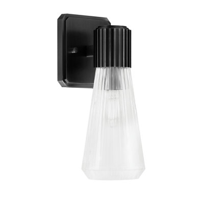 Akins 5 Light Semi-Flush Shown In Matte Black Finish With 4" Clear Ribbed Glass
