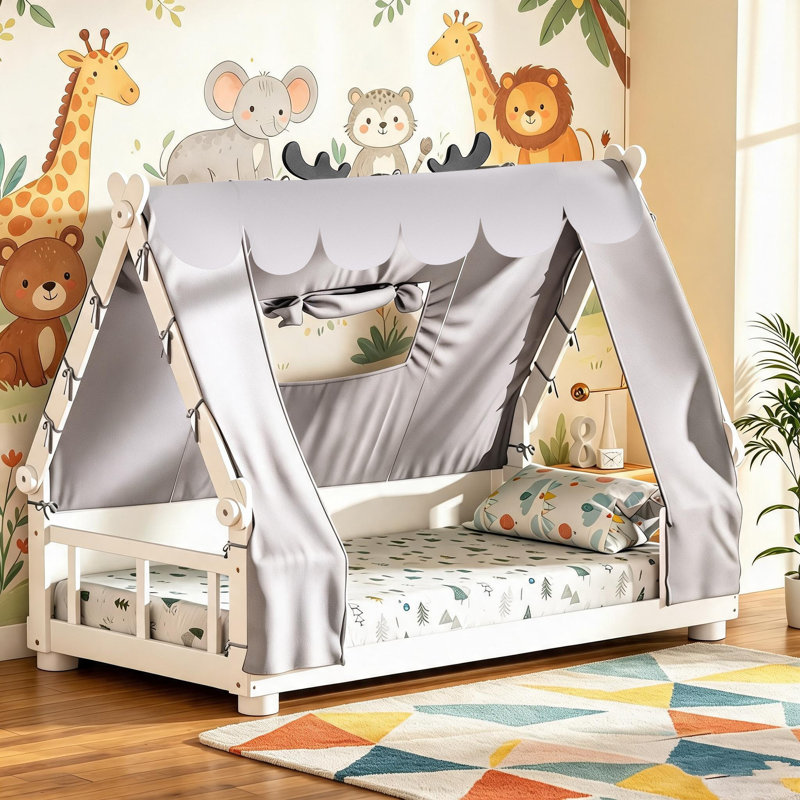 Structure de lit à baldaquin simple avec housse en tissu amovible, Blanc