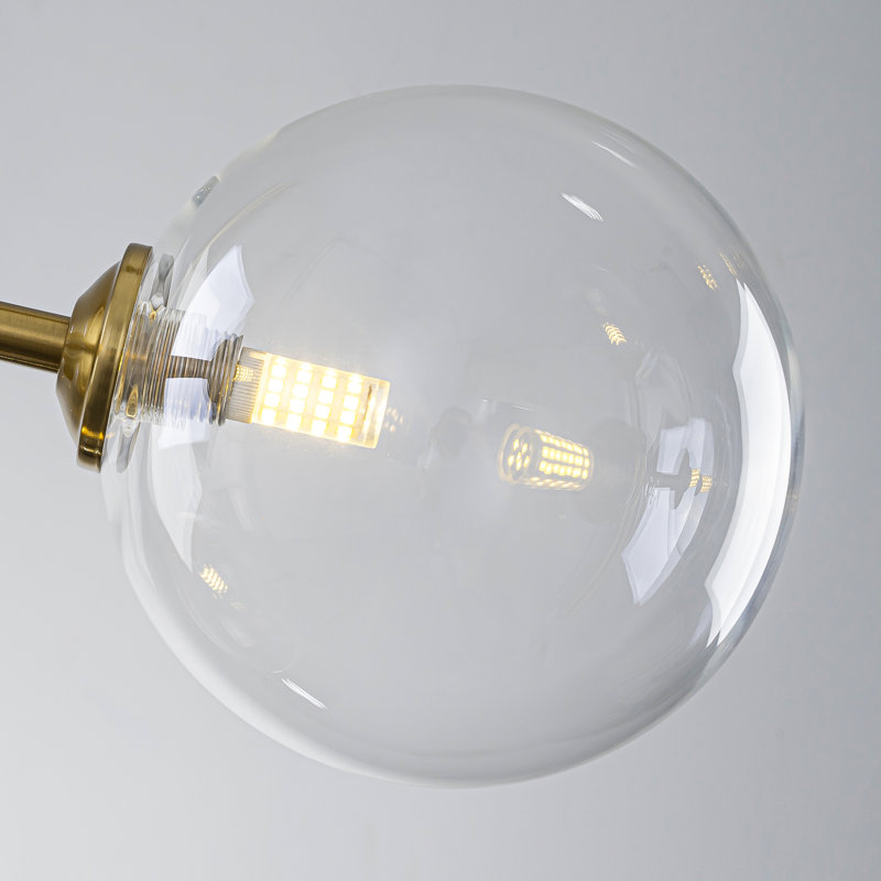 4-Light Modern Sputnik Sphere Clear Glass Bubble Chandelier, Gold