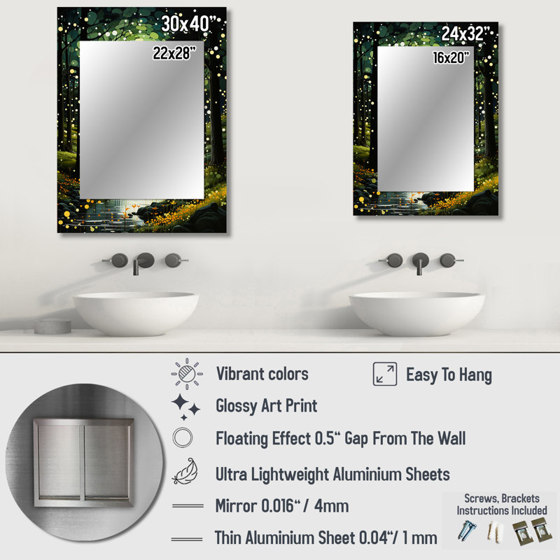 «Forest Enchanted Forest Pastoral II», miroir mural décoratif, art traditionnel imprimé en métal, 32 po x 24 po