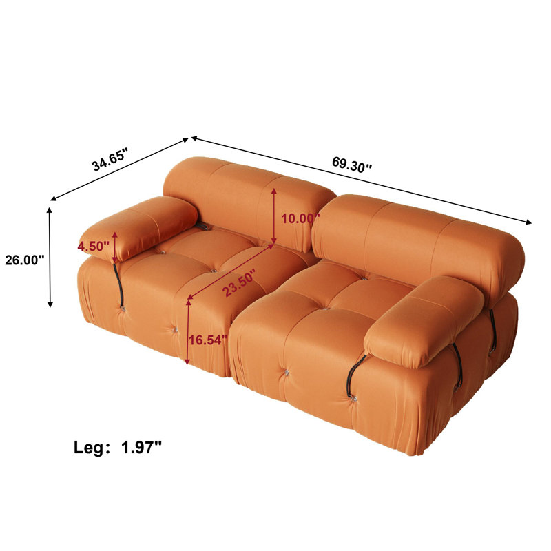 Jesse 69.3'' Velvet Loveseat, Orange Velvet