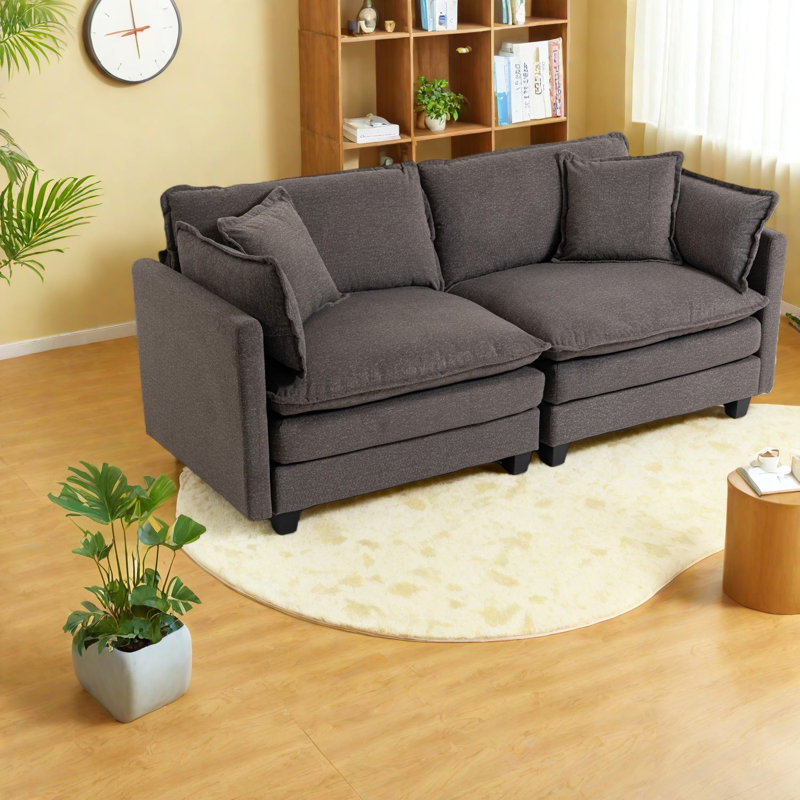 Canapé modulaire confortable confortable en chenille gris antique avec coussins