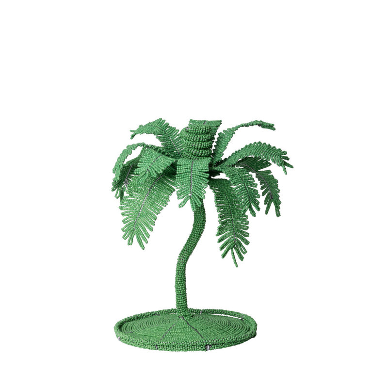 Desert Palm Tree Candlestick, 11" H x 9" W x 9" D, Jade Green
