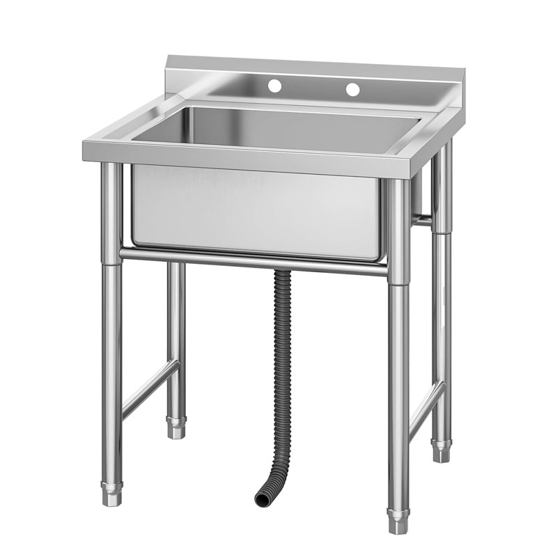 Évier utilitaire commercial en acier inoxydable, évier de préparation à cuve simple autoportant pour bar de buanderie
