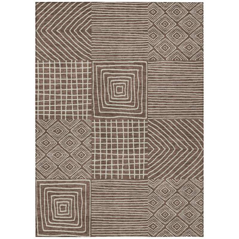 HomeRoots 3' X 5' Brown Geometric Washable Indoor Outdoor Area Rug