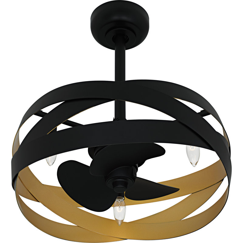 Ventilateur de plafond noir mat à 3 lumières Zito