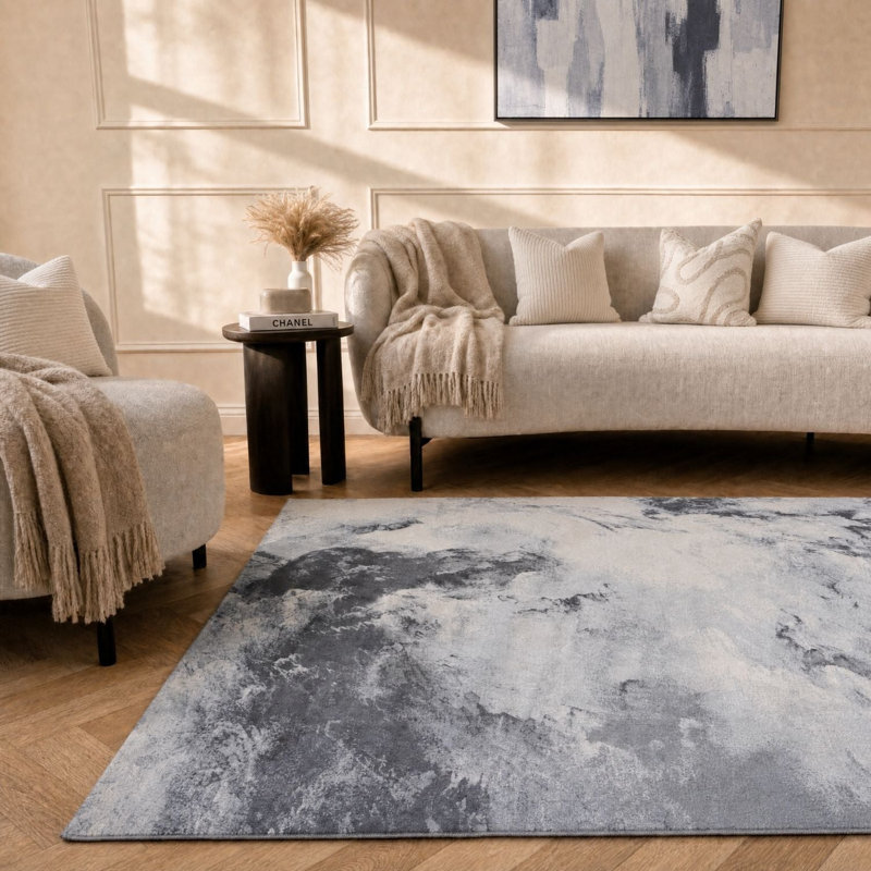 Elaris Collection Rectangle Marble Area Rug, Grey, 200X290 cm