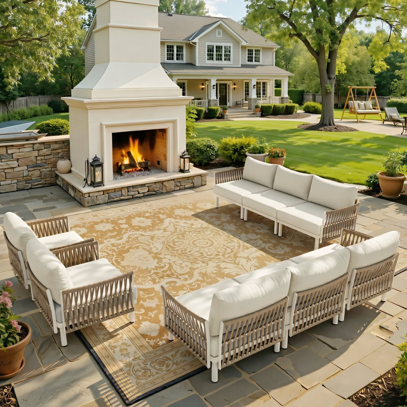 8 Person Outdoor Patio Sectional Sofa Set, Beige
