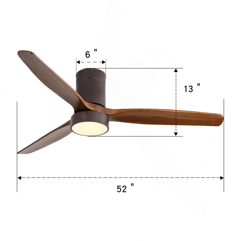 Ventilateur de plafond encastré de 52 pouces avec lumière DEL et télécommande, Café