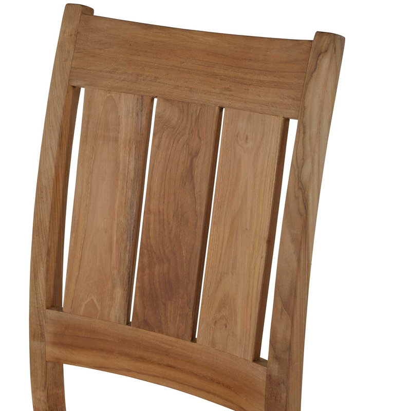 Croquet Patio Dining Side Chair with Cushions, Natural Teak, Dove Sunbrella® Linen, Welt