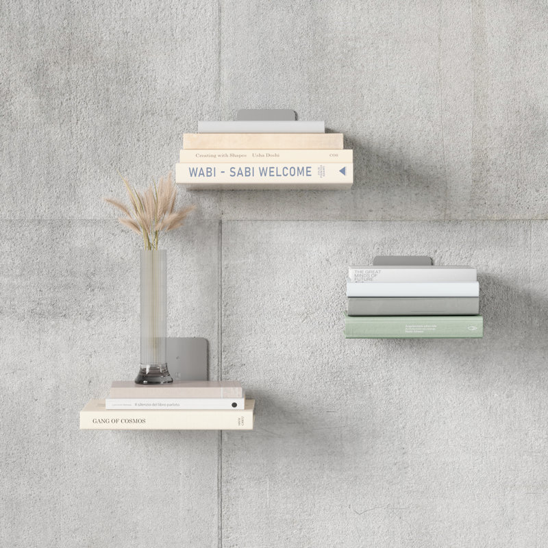 Large Silver Steel Floating Wall Shelf Set