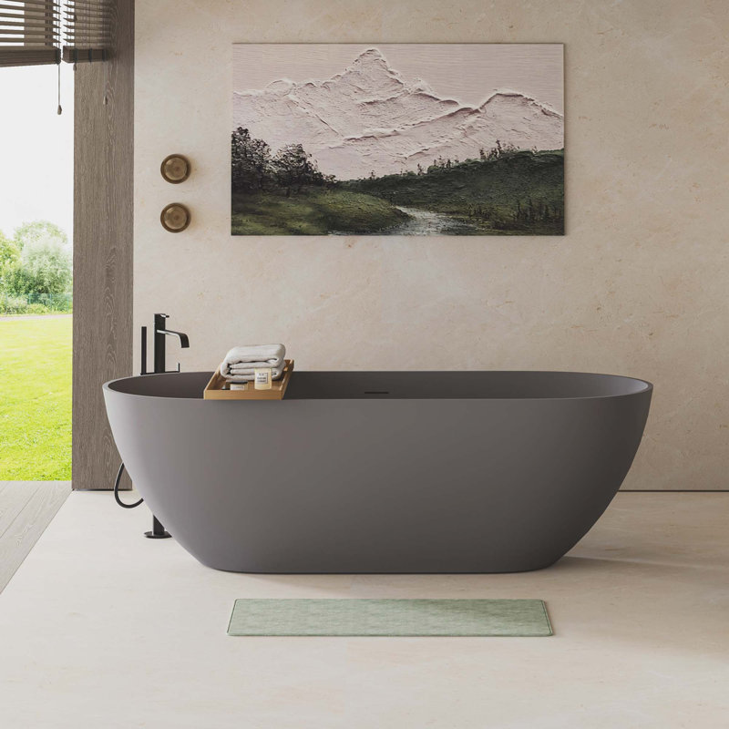 Baignoire d'ingénierie de surface solide de 63 po avec trop-plein et bonde escamotable