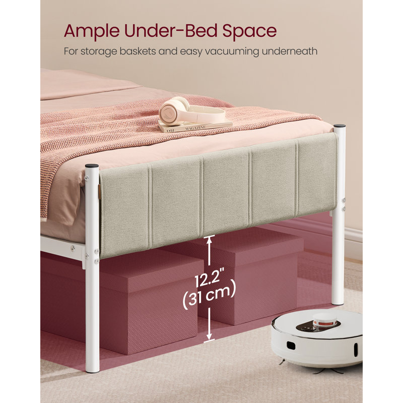Single Metal Bed Frame with Upholstered Headboard