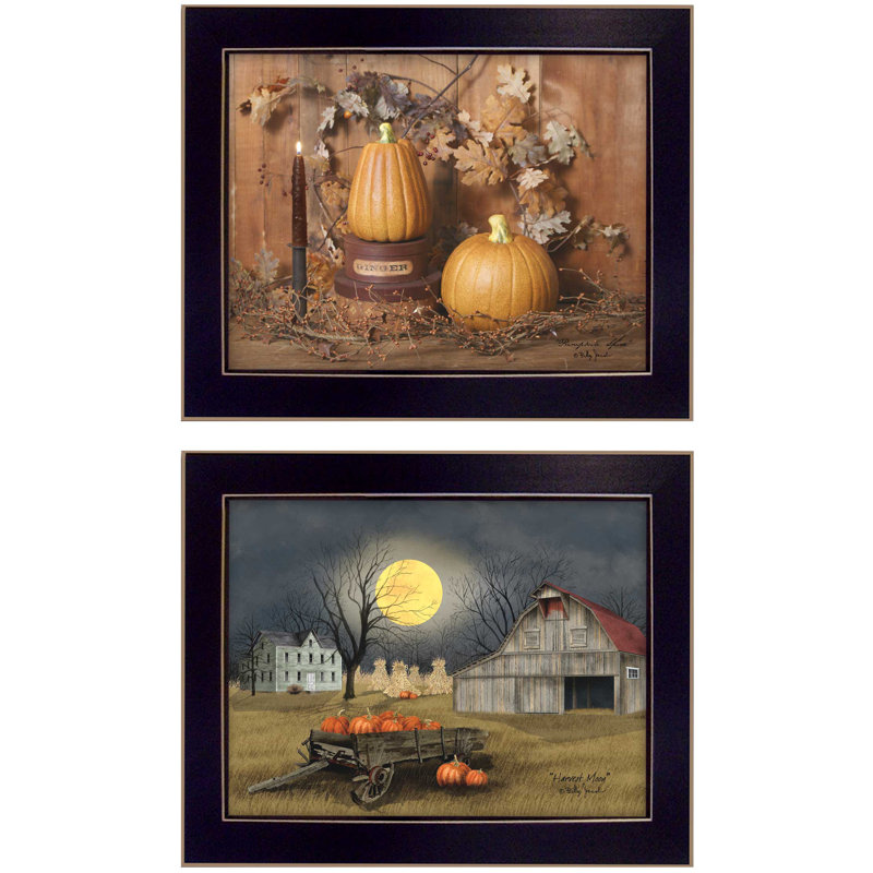 «Pumpkin Space Harvest» par Billy Jacobs - ensemble de 2 reproductions d'art sur papier encadré