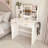 49.2"H Modern White Makeup Vanity Dressing Table With LED Lighted Mirror, Open Shelves, 2 Drawers, Hair Dryer Stand & Storage Bag