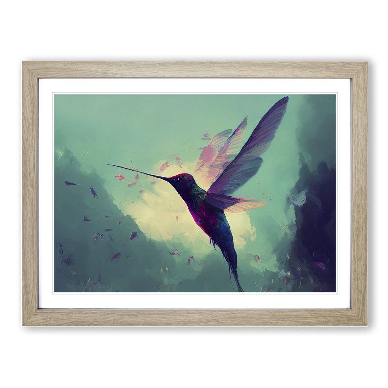 Hummingbird Vol.6 Abstract - Single Picture Frame Painting, 25cm H x 34cm W x 2cm D, Oak