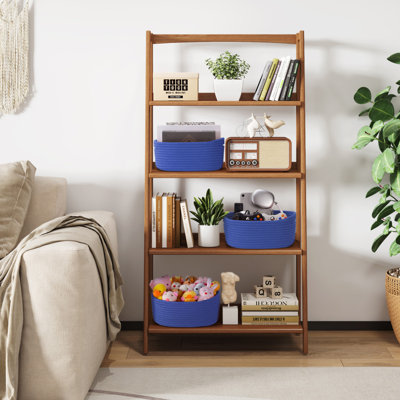  6 Pack Woven Baskets For Storage, Cotton Rope Baskets Cube Storage Bins, Cute Small Shelf Baskets For Organizing, Round Storage Box Caddy For Closet, Living Room, Bedroom, Playroom, Blue