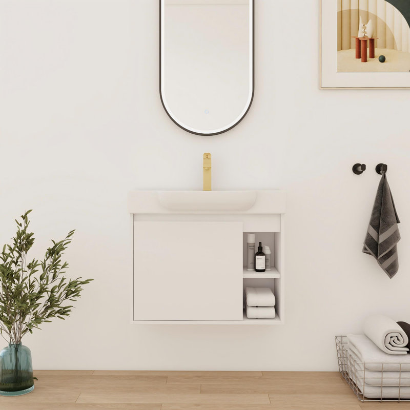 28'' Single Bathroom Vanity With Ceramic Top, White, 28"
