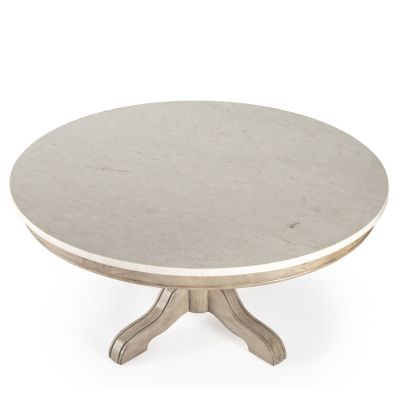 Pedestal Coffee Table, Distressed Ivory Top/Sandalwood Beige Base