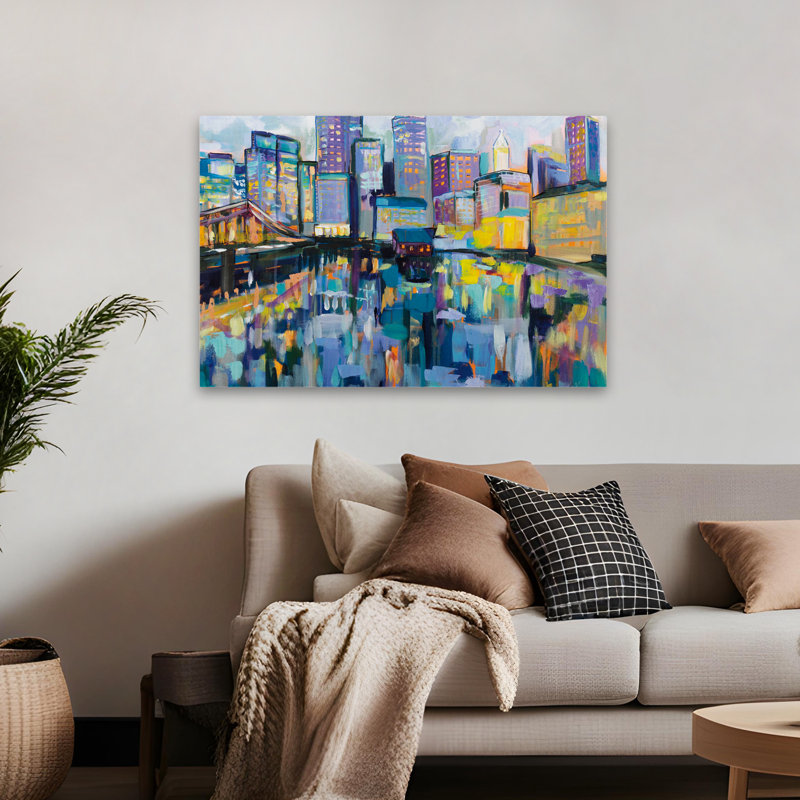Bleu et art de Boston Harbor, H 32 po x l 48 po