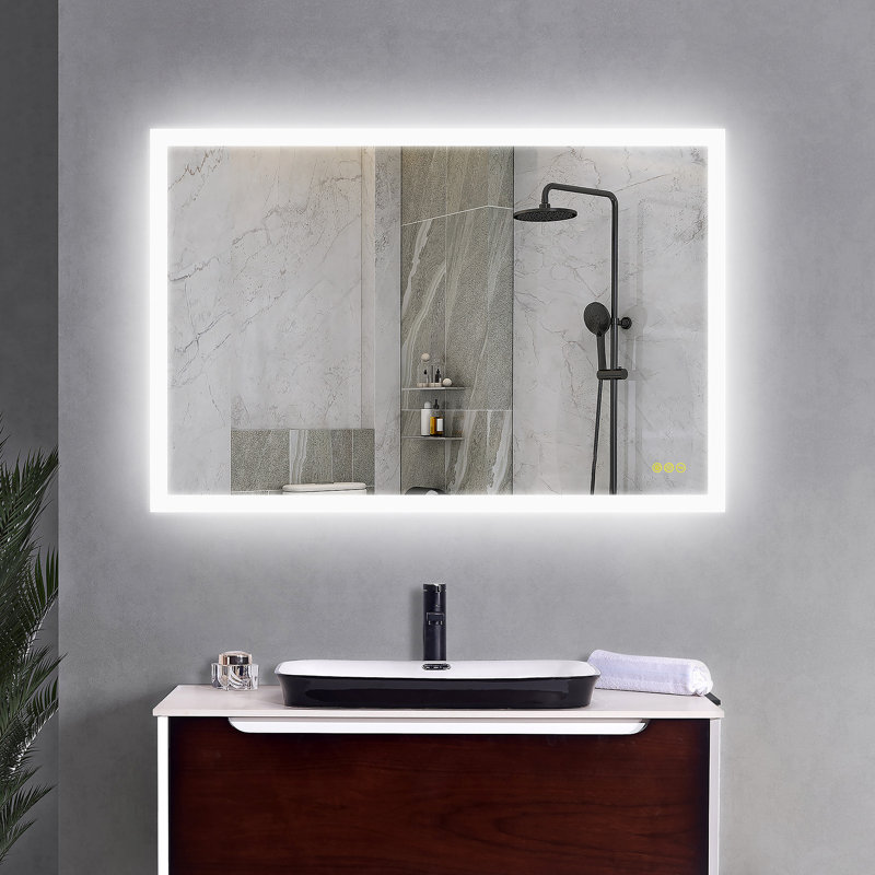 Miroir de salle de bain à DEL Amirie: montage horizontal / vertical polyvalent, fonction antibuée, éclairage réglable, idéal pour votre meuble-lavabo