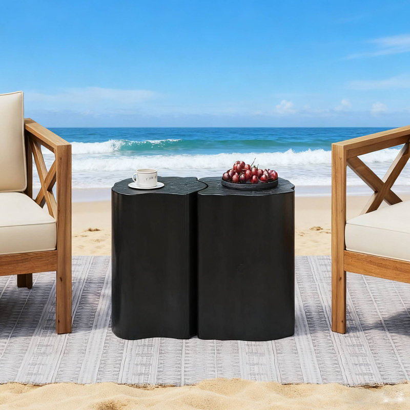 Black Irregular MGO End Table 2-In-1, Split Design, Indoor/Outdoor Small Space Ready, Black