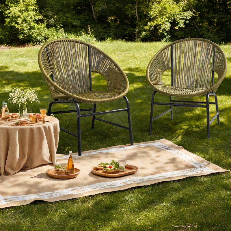 Ensemble de chaises de patio durables, rotin et fer, ensemble d'extérieur rustique