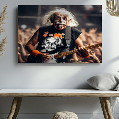 Drôle de chaise berçante Einstein jouant de la guitare électrique, cadeau de musique sur toile pour le salon, la chambre à coucher, le bureau, le couloir, le vestibule, le mur de la galerie et la décoration intérieure moderne
