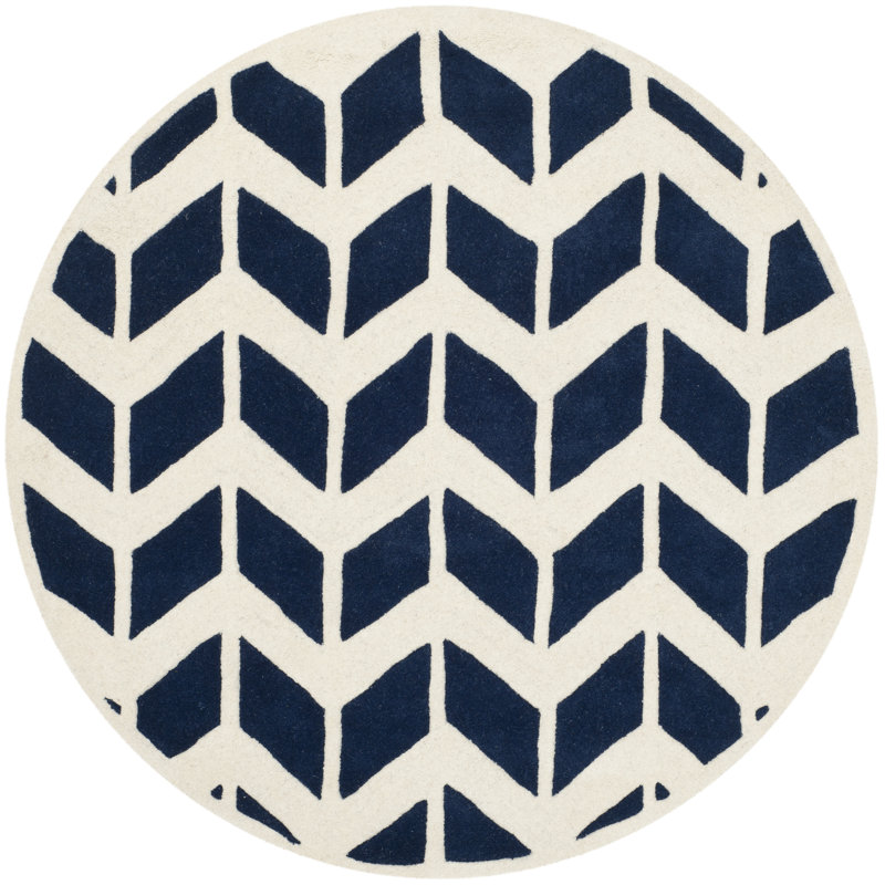 Deedie Hand Tufted Wool Geometric Rug, Round 5'