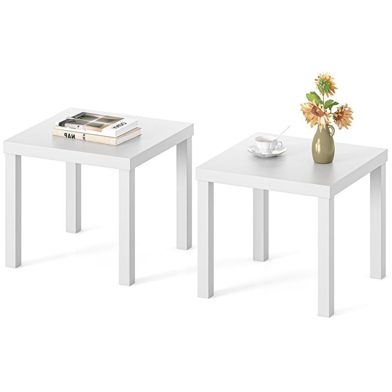 Table de bout petite table carrée, table basse moderne, 19,7 po, ensemble de 2, Blanc