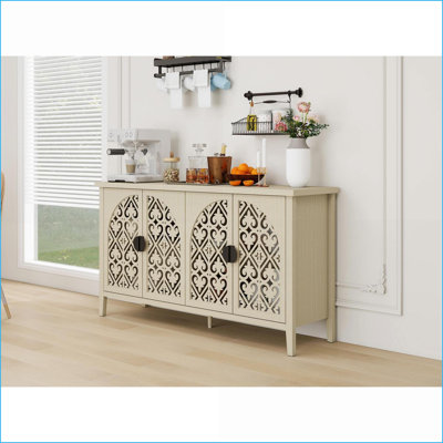 Cabinets with 4 Doors, Hollowed-Out Pattern, American Style | Beige | Bedroom