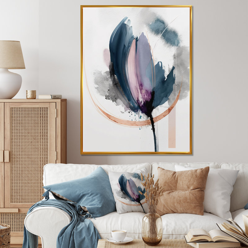 Délice de tulipe mauve - imprimé, H 20 po x l 12 po x P 1 po, Cadre flottant doré