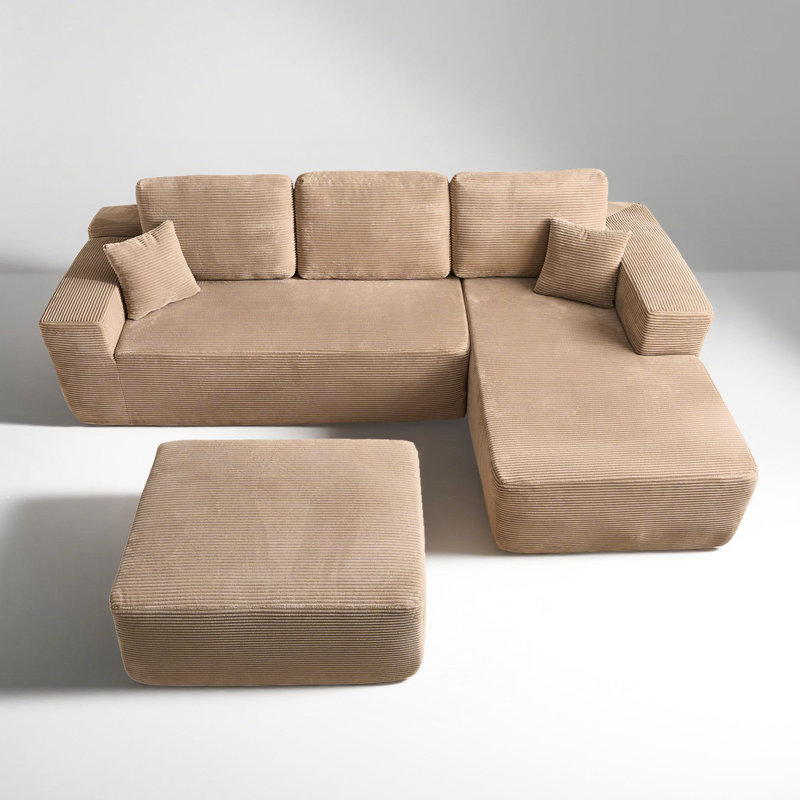 Boneless 106.3" Boneless Floor L-Shaped Sectional Sofa With Ottoman, No-Assembly Cloud Couch For Modern Living Spaces