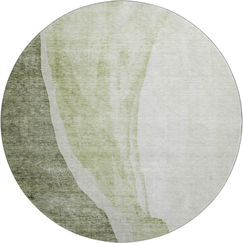 Premium Machine Washable Prisco Olive Rug, Round 8'