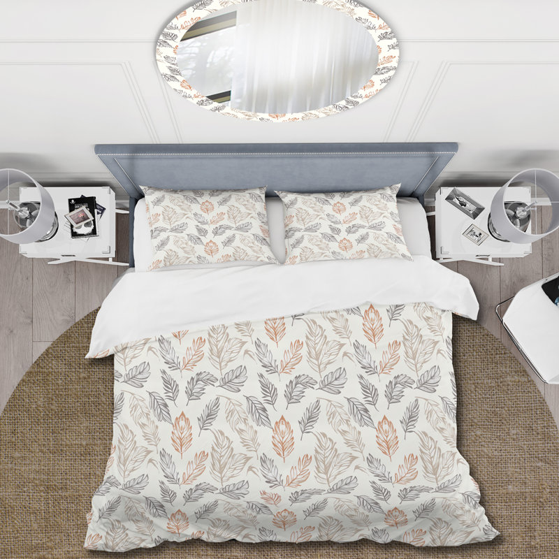 Ensemble de housse de couette vert et rose Boho Feathers - Boho, Housse de couette simple + 2 taies décoratives st