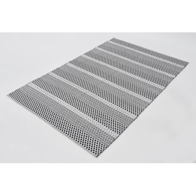 Tapis géométrique en coton tissé à plat à la main en noir