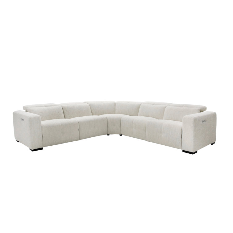 Zagreb White Fabric Sectional Sofa with 3 Recliners