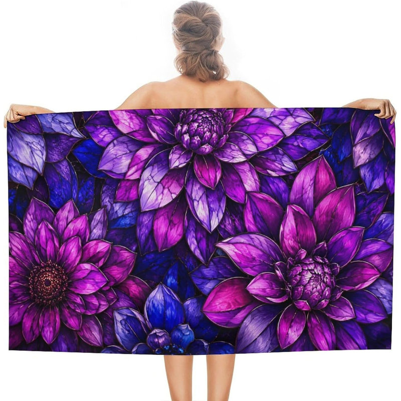 Serviette de plage mauve à motif floral, serviette légère en microfibre à séchage rapide sans sable pour piscine, plage, douche, source chaude, yoga, voyage, 50 x 60 po